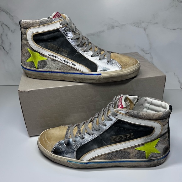 Golden Goose Slide Double Quarter Suede Toe Camo Print Leather Star High Sneaker - Picture 1 of 16